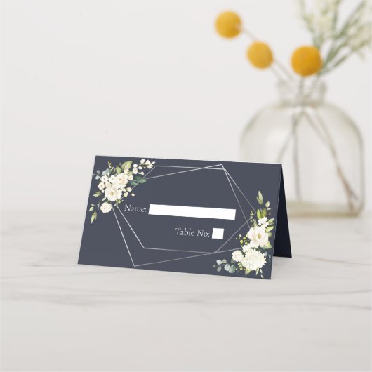Carte De Placement Silver Geometry Navy Bleu Blanc Floral (Devant)