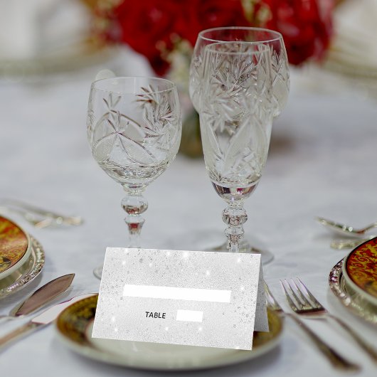 Carte De Placement Silver metal glitter wedding place card