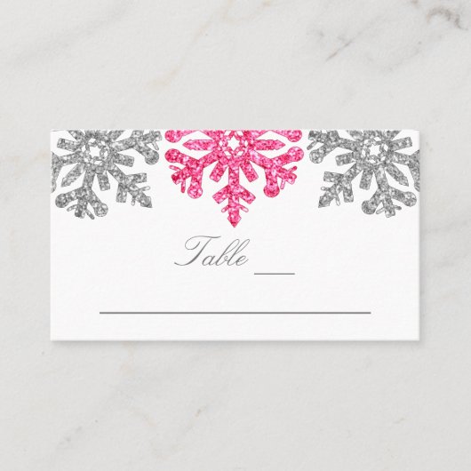 Carte De Placement Silver Pink Snowflakes Mariage d'hiver (Devant)
