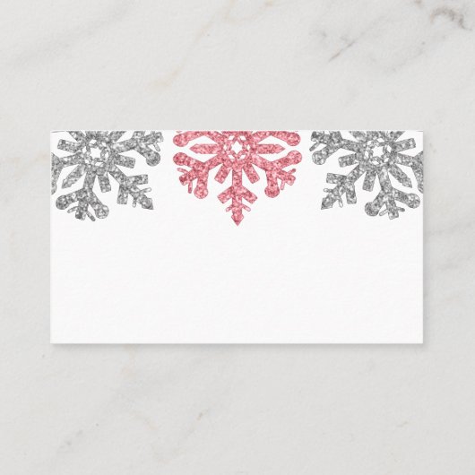 Carte De Placement Silver Pink Snowflakes Mariage d'hiver (Dos)