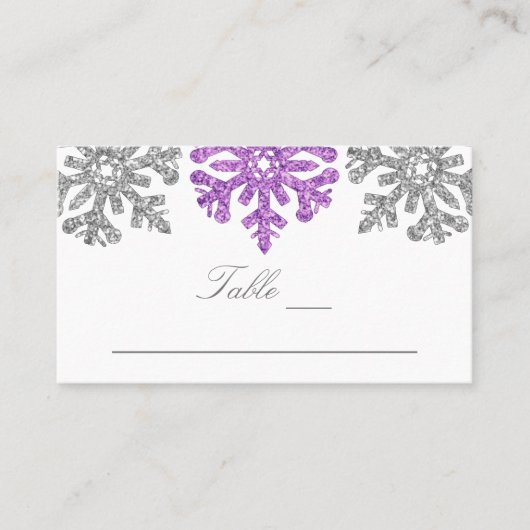 Carte De Placement Silver Purple Snowflakes Mariage hivernal (Devant)