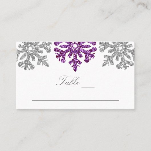 Carte De Placement Silver Purple Snowflakes Mariage hivernal (Devant)