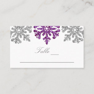 Carte De Placement Silver Purple Snowflakes Mariage hivernal