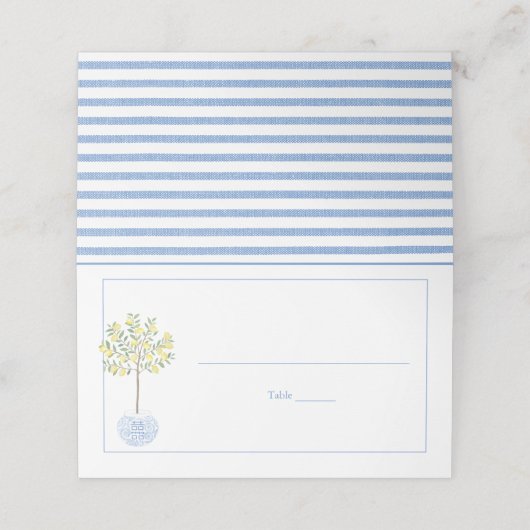 Carte De Placement Simple citronnier Bleu Bleu Blancs Baby shower (Extérieur déplié)