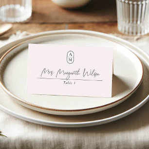 Carte De Placement Simple, élégant beige, moderne mariage monogramme