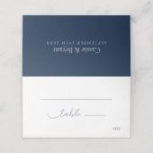 Carte De Placement Simple Elegant Marine Bleu Mariage de script moder (Extérieur déplié)