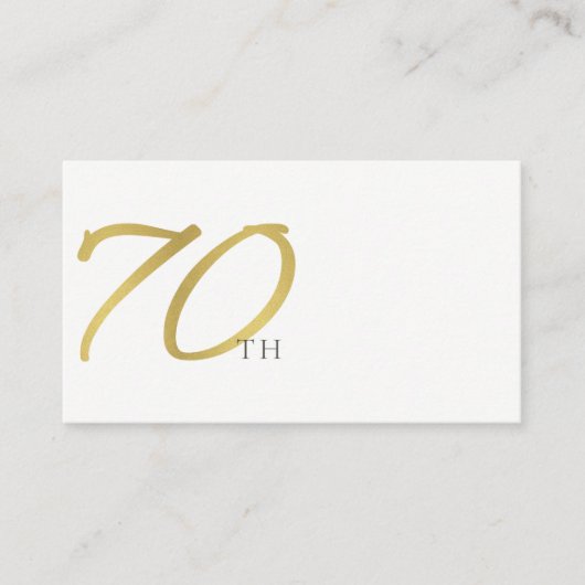CARTE DE PLACEMENT SIMPLE ÉLÉGANT OR BLANC TYPOGRAPHIE 70 ANNIVERSAIR (Devant)
