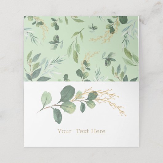 Carte De Placement Simple + Elégante Aquarelle Vert Vert Or Vert (Extérieur déplié)