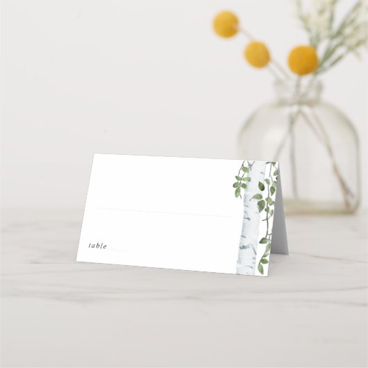 Carte De Placement Simple feuillage de bouleau verdure mariage (Devant)