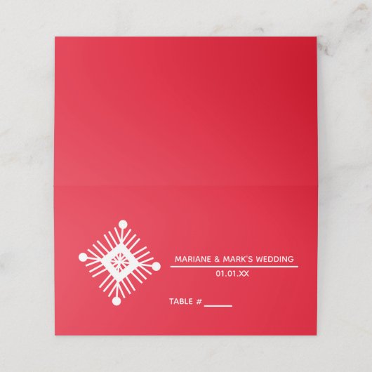 Carte De Placement Simple flocon de neige Rouge Blanc Mariage de Noël (Extérieur déplié)