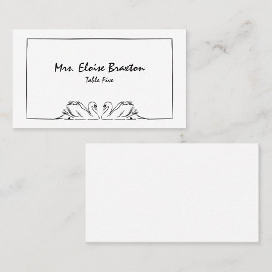 Carte De Placement Simple intemporel écrit à la main cygne élégant (Devant / Derrière)
