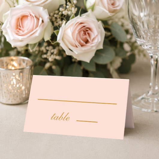 Carte De Placement Simple Mariage Rose Pâle Calligraphie Dorée
