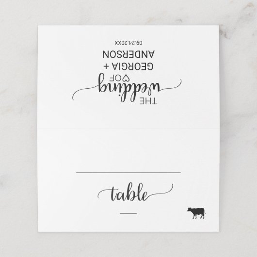 Carte De Placement Simple Noir Calligraphie Boeuf Repas Option Mariag (Extérieur déplié)