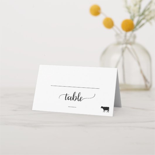 Carte De Placement Simple Noir Calligraphie Boeuf Repas Option Mariag (Devant)