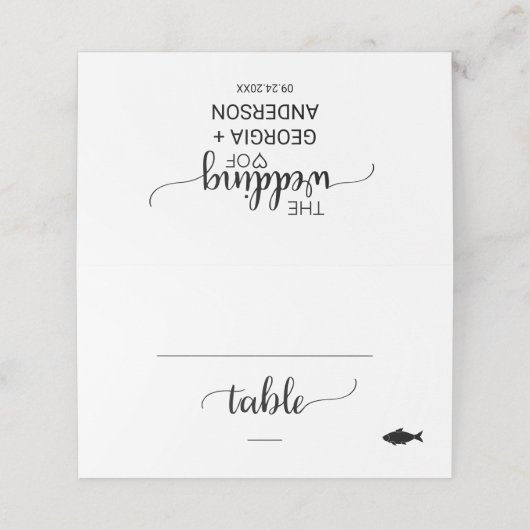 Carte De Placement Simple Noir Calligraphie Poisson Option Mariage (Extérieur déplié)