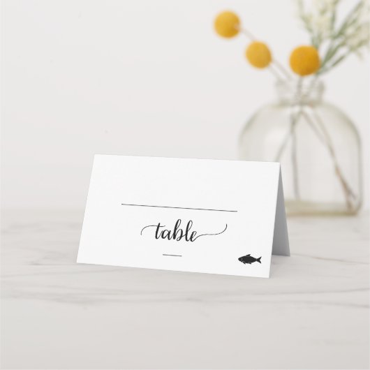 Carte De Placement Simple Noir Calligraphie Poisson Option Mariage (Devant)