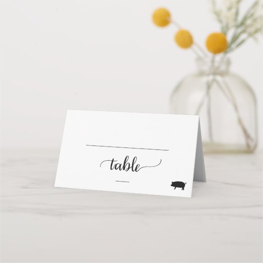 Carte De Placement Simple Noir Calligraphie Pork Repas Option Mariage (Devant)