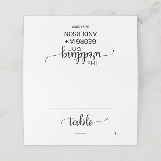 Carte De Placement Simple Noir Calligraphie Repas Option Mariage (Extérieur déplié)