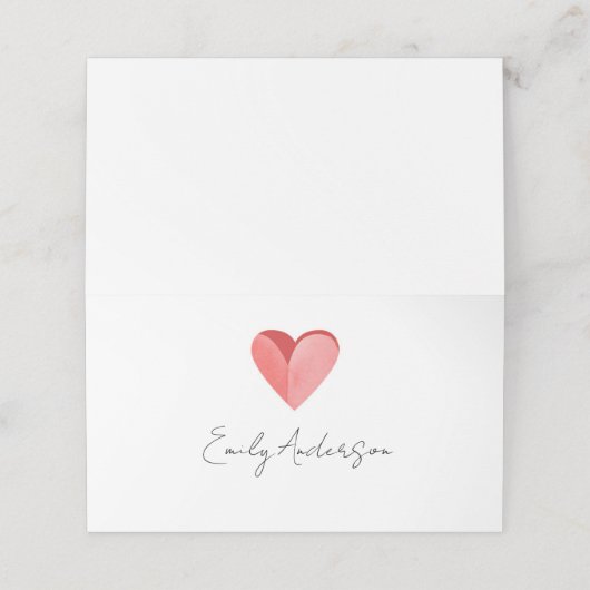 Carte De Placement Simple Pink Heart Folded Place Card (Extérieur déplié)