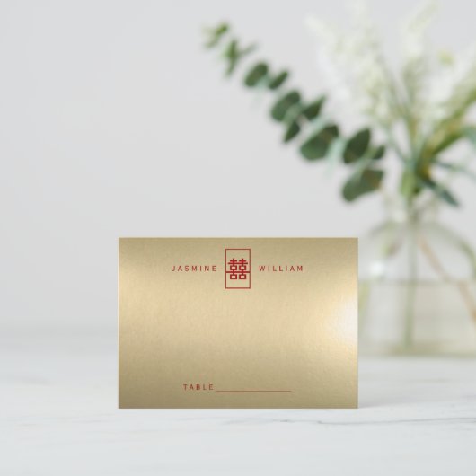 Carte De Placement Simple Rectangle double bonheur Mariage chinois (Debout devant)