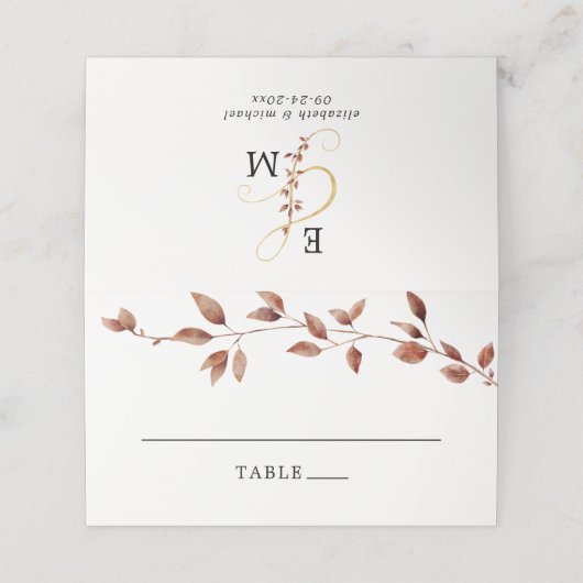 Carte De Placement Simples feuilles d'automne Mariage Ampersand Monog (Extérieur déplié)