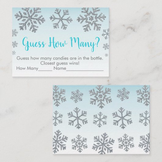 Carte De Placement Snowflake Blue & Silver Devinez Combien De Jeu De  (Devant / Derrière)