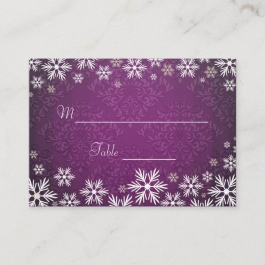 Carte De Placement Snowflakes et violet Mariage damassé Place Setting (Devant)