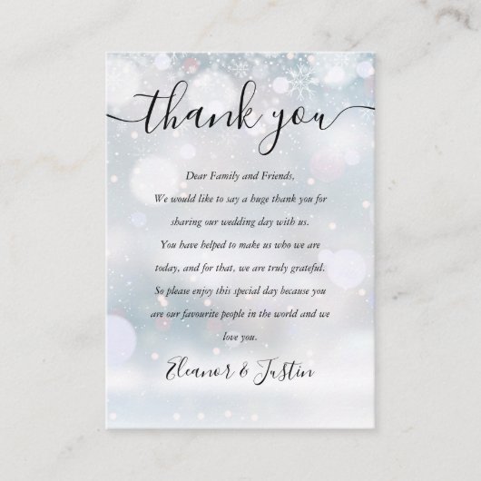 Carte De Placement Snowflakes Script Mariage Merci (Devant)