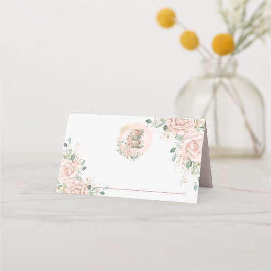 Carte De Placement Soft Blush Rose Floral Rose High Tea Party (Devant)