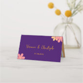 Carte De Placement Soirée de mariage rétro violet orange floral (Dos)