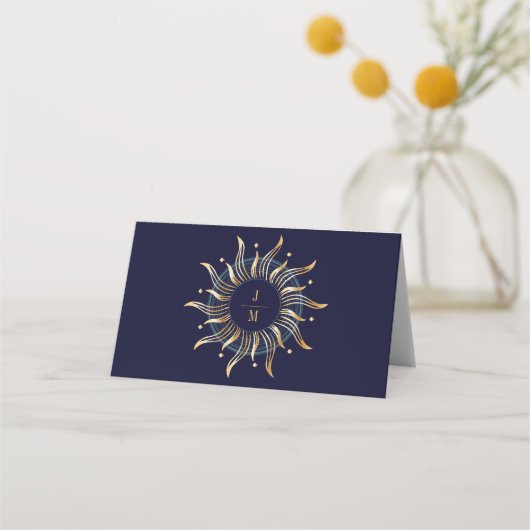 Carte De Placement Soleil céleste Galaxie Marine Bleu Or (Dos)