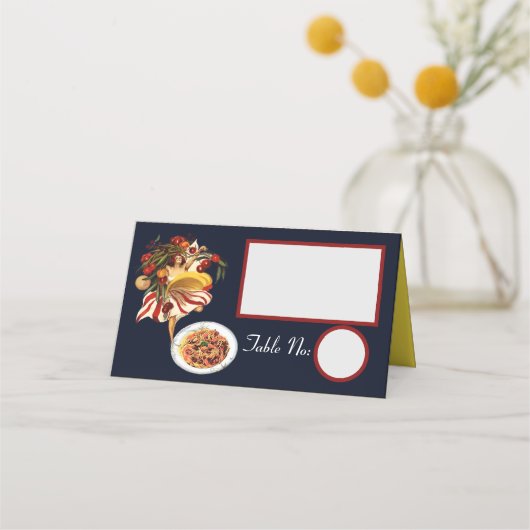 CARTE DE PLACEMENT SPAGHETTI PARTY DANCE, CUISINE ITALIENNE ET TOMATE (Devant)