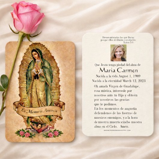 Carte De Placement Spanish Guadalupe Mary Funeral Prayer  Holy Card