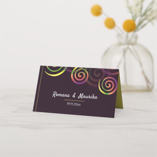 Carte De Placement Spirales Arc-En-Ciel Chic Sur Violet Profond Et mo (Devant)