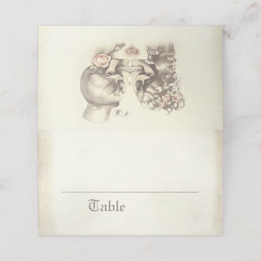 Carte De Placement Squelette gothique Couple rose Nom floral (Extérieur déplié)