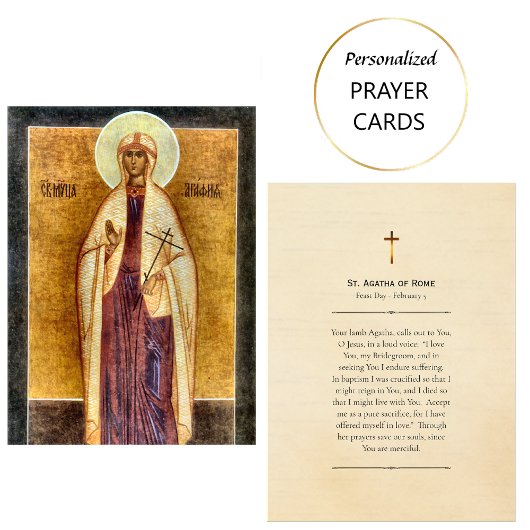 Carte De Placement St. Agatha of Rome Orthodox Christian Prayer Card 