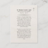 Carte De Placement St. Benoît Joseph Labre Saint Patron des Sans-Abri (Dos)