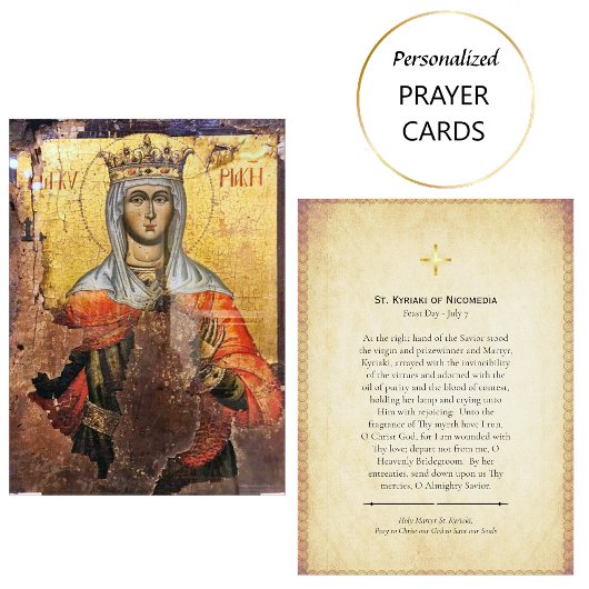 Carte De Placement St. Kyriaki of Nicomedia Orthodox Prayer Card     