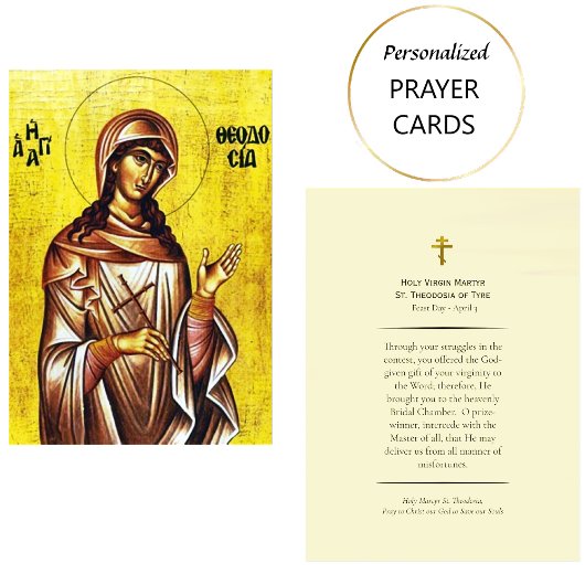 Carte De Placement St. Theodosia of Tyre Orthodox Prayer Card