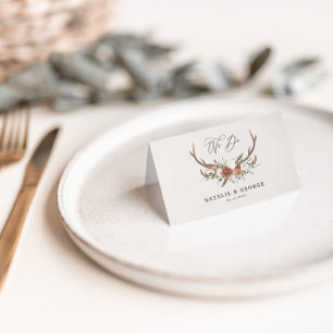 Carte De Placement Stag botanique rustique mariage terre cuite floral