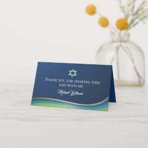 Carte De Placement Star de David Green et Blue Gradient Bar Mitzvah