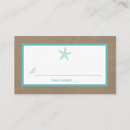 Carte De Placement Starfish Turquoise Burlap Beach Wedding Collection (Devant)
