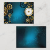 Carte De Placement Steampunk Arrière - plan turquoise avec Gears (Devant / Derrière)