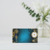 Carte De Placement Steampunk Arrière - plan turquoise avec Gears (Debout devant)
