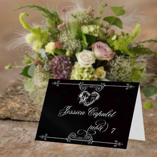 Carte de placement Stylish Heart & Scrolls - Noir
