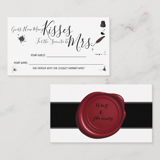 Carte De Placement Stylo et Inkwell | Combien de baisers pour Mme. |C (Devant / Derrière)