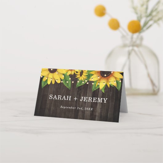 Carte De Placement Sunflower Rustic Wood String Mariage (Dos)