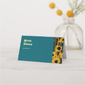 Carte De Placement Sunflower Teal Blue Gold Modern Wedding (Dos)