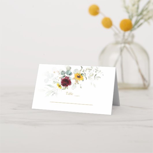 Carte De Placement Sunflowers Bourgogne Airy Greenery Numéro de table (Devant)