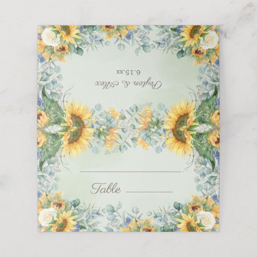 Carte De Placement Sunflowers Eucalyptus Feuilles Réception de mariag (Extérieur déplié)